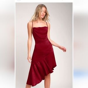 Lulus Lulu’s Need Your Love Wine Red Satin Asymmetrical Slip Dress New Women’s S